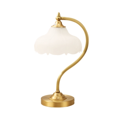 Modernist 1 Head Task Lighting Brass Floral Reading Lamp with White Glass Shade