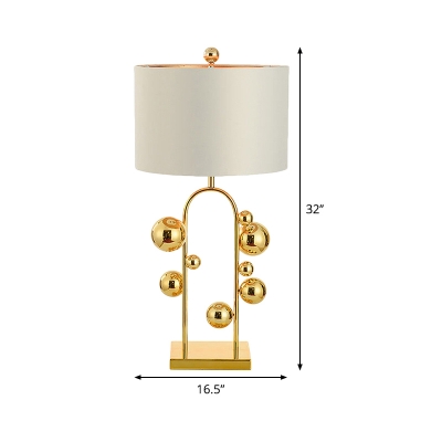 Modernist Cylinder Task Lighting Fabric 1 Head Small Desk Lamp in White for Bedside
