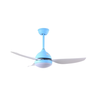 Onion Living Room Semi Flushmount Metallic LED Contemporary Ceiling Fan Lamp in White/Blue with 3 Blades, 42
