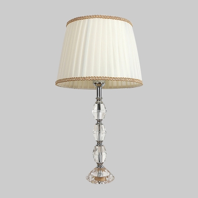 Oval Cut Crystal Task Lighting Modernism 1 Bulb White Small Desk Lamp with Fabric Shade