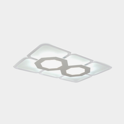 Rectangle Ceiling Flush Mount Modernism Acrylic LED White Flush Light Fixture with Hexagon Pattern in Warm/White Light