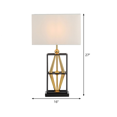 Rectangular Study Lamp Modern Fabric 1 Head Table Light in White with Metal Base