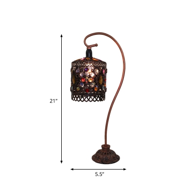 Rust Cylinder Task Light Decorative Metal 1 Head Small Desk Lamp with Gooseneck Arm