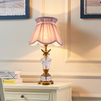 Scallop Nightstand Lamp Modern Fabric 1 Head Pink Task Lighting with Braided Trim