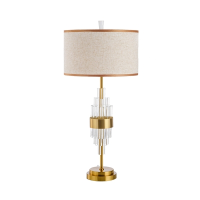 Straight Sided Shade Desk Light Modernist Fabric 1 Bulb Night Table Lamp in Gold