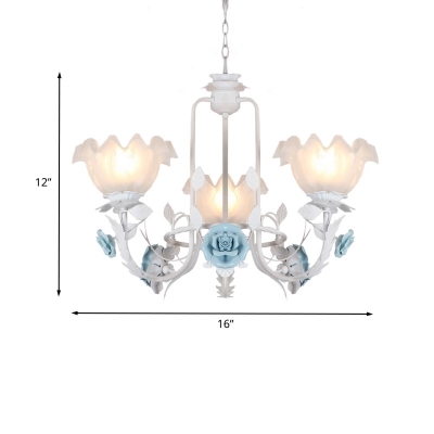 Traditional Floral Chandelier Light 3/5 Bulbs Metal LED Pendant Lighting in Blue for Living Room