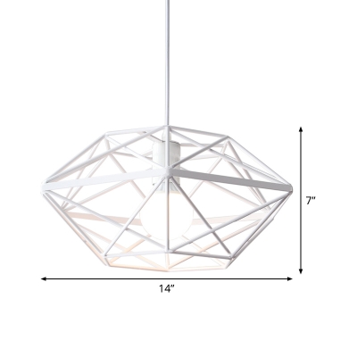 White Geometric Cage Pendant Lamp Contemporary 1-Head Metal Hanging Ceiling Light