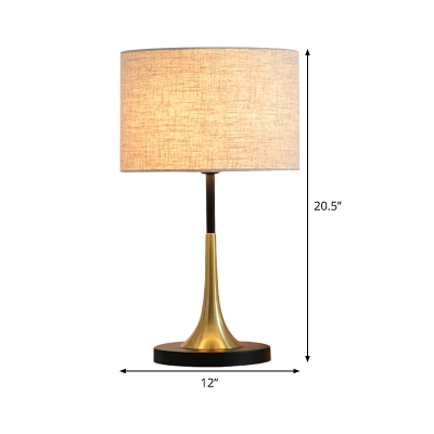 1 Bulb Drum Task Lighting Contemporary Fabric Nightstand Lamp in Flaxen for Bedside