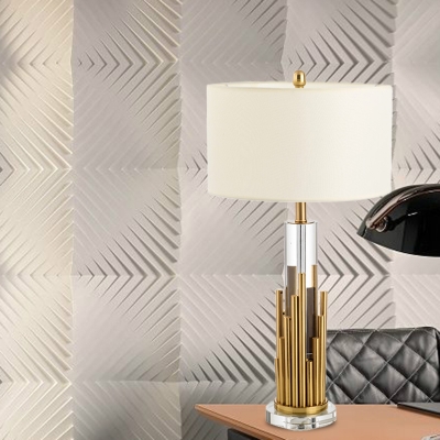 1 Head Cylinder Task Lighting Modernism Fabric Reading Lamp in Gold for Bedside