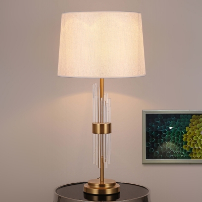 1 Head Living Room Desk Lamp Modernism Gold Table Light with Tapered Fabric Shade