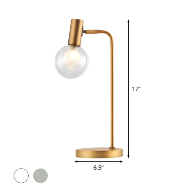 1 Head Living Room Table Light Minimalist Gold Desk Lamp with Globe Smoke Gray/Clear Glass Shade