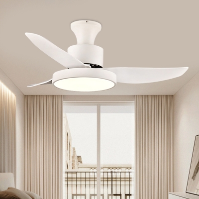 3 Blades Acrylic White Semi Flushmount Circle LED Bedroom Pendant Fan Lamp Fixture, 40