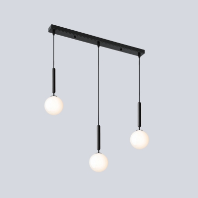 3-Light Dining Room Cluster Pendant Lamp Modern Black Down Lighting with Globe Cream Glass Shade
