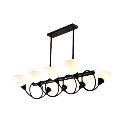6/8/10 Lights Twist Arm Ceiling Light Contemporary Metal and Frosted Glass Island Light Fixture in Black for Living Room