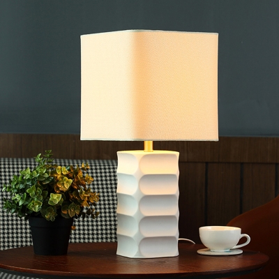abric Square Table Lamp Modern 1 Head White Task Lghting with Rectangle Ceramic Base