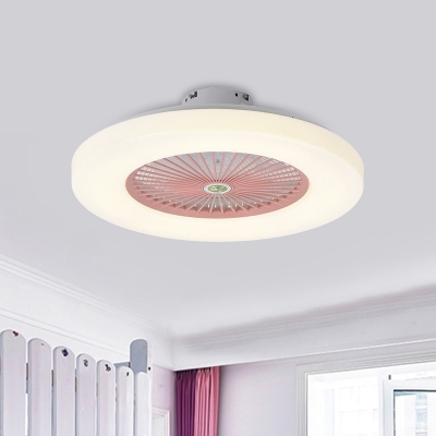Acrylic Doughnut Semi Flush Mount Lighting Kids Living Room LED Ceiling Fan Lamp in Yellow/Pink, 23