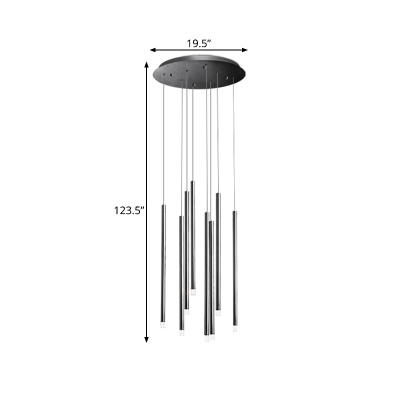 Acrylic Linear Cluster Pendant Light Modern 8/12 Heads Black/Gold LED Ceiling Lamp for Stair