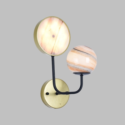 Ball and Round Bedside Wall Mount Light Planet Glass 2 Lights Modernist Wall Sconce Lamp in Gold