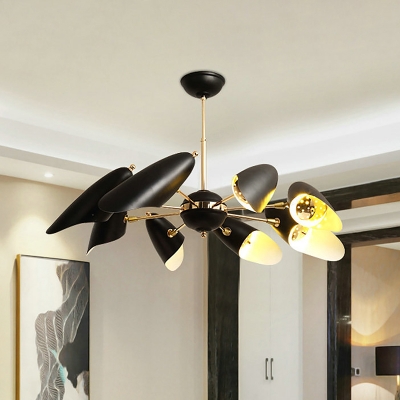 Bevel Cut Hanging Lighting Modernist Iron 8-Head Living Room Chandelier Lamp Fixture in Black