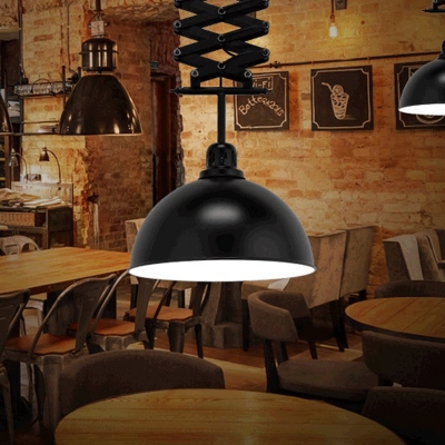 Black 1 Bulb Down Lighting Antiqued Iron Dome Pendant Lamp Fixture with Telescopic Rod
