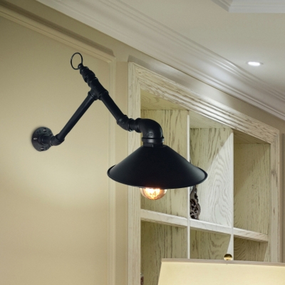 Black 1-Light Wall Sconce Vintage Metallic Wide Flare Wall Mount Light with Angled Pipe Arm for Outdoor