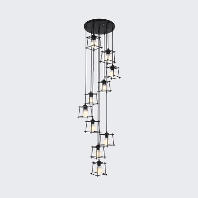 Black Trapezoid Cluster Pendant Light Minimalist 10 Heads Metal Ceiling Suspension Lamp