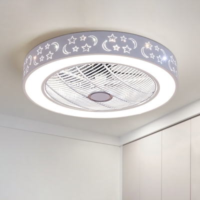 Circular Bedroom Hanging Fan Light Contemporary Metal LED White Semi Flush Mount Lamp, 21.5