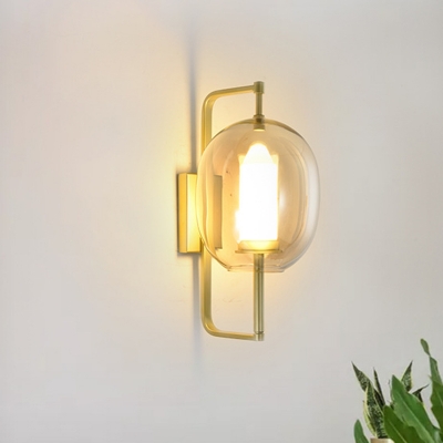 Clear Glass Oval Sconce Light Fixture Simple 1 Head Gold Wall Mount Lamp with Rectangle Frame Arm