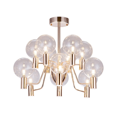 Clear Glass Pendulum Pendant Minimalist 12-Head Chandelier Light Fixture in Gold with Radial Design