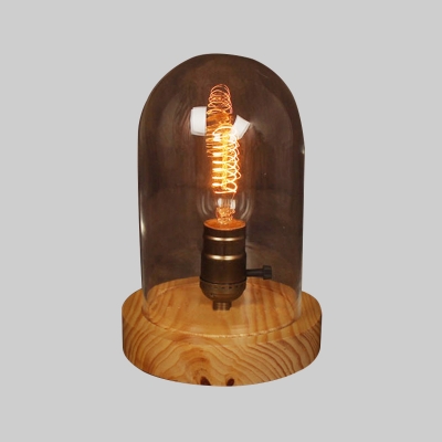 Contemporary 1 Bulb Table Light Wood Cylindrical Small Desk Lamp with Clear Glass Shade