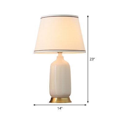 Contemporary 1 Bulb Task Lighting White Tapered Small Desk Lamp with Fabric Shade