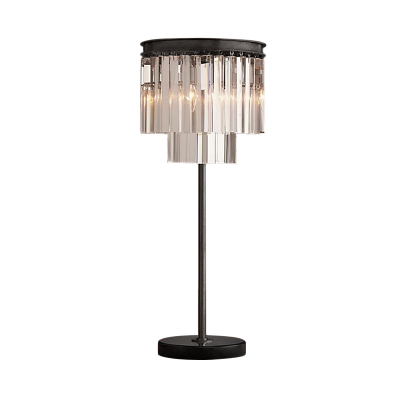 Contemporary 3 Bulbs Desk Light Black 2-Tier Night Table Lamp with Hand-Cut Crystal Shade