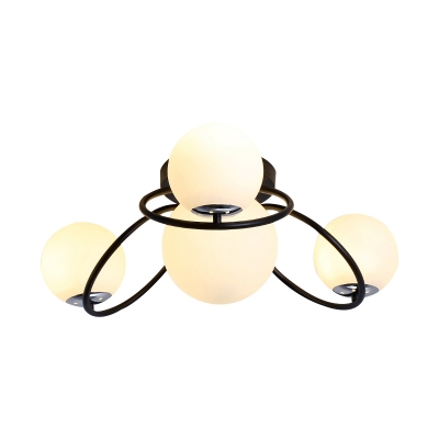 Cream Glass Ball Flushmount Contemporary 4 Heads White/Black Finish Flush Ceiling Light Fixture for Bedroom