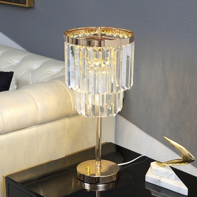 Cylinder Task Light Modern Beveled Crystal LED Gold Reading Lamp with Metal Base