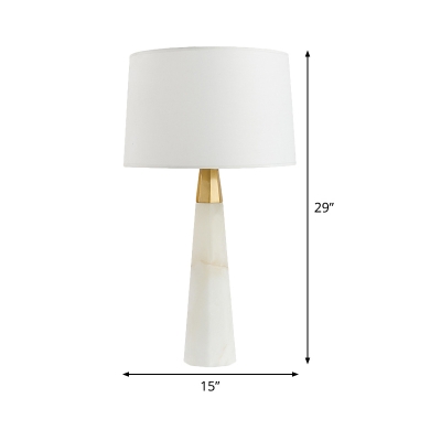 Drum Fabric Desk Lamp Modernist 1 Bulb White Task Lighting with Tapered Marble Base