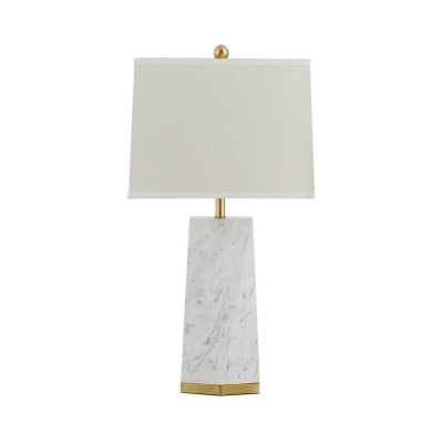 Fabric Trapezoid Task Light Contemporary 1 Head White Small Desk Lamp with Marble Base