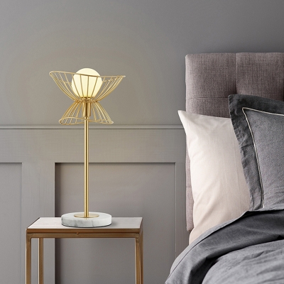 Flare Metal Table Lamp Modern 1 Head Gold Reading Light with Sphere White Glass Shade