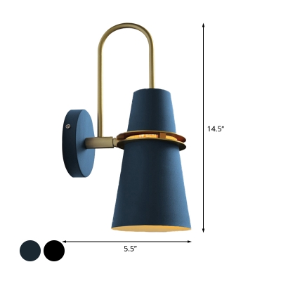 Flared Iron Wall Mount Lighting Modernist 1 Light Blue/Black Finish Wall Sconce Lamp with Curved Arm
