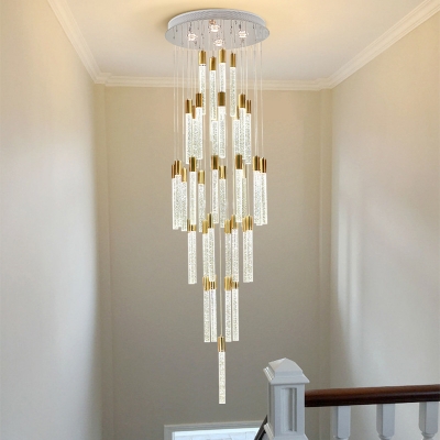Gold Bar Cluster Pendant Light Minimalist 24 Lights Bubble Crystal LED Suspension Lamp