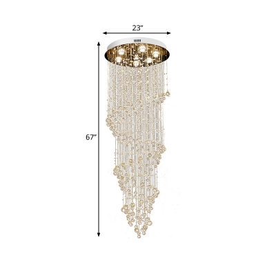 Gold Spiral Cluster Pendant Light Minimalist 7 Lights Clear K9 Crystal LED Suspension Lamp