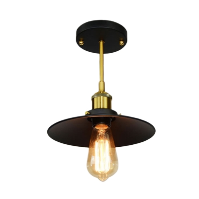 Industrial Wide Flared Flushmount Lighting 1 Head Metal Semi Close to Ceiling Lamp in Black and Brass