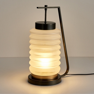 Lantern Table Light Modernism Opal Glass 1 Bulb Black Small Desk Lamp with Metal Base