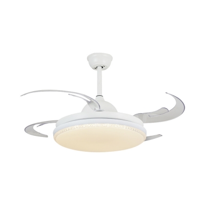 LED Acrylic Semi Flush Lighting Minimalism White Round Bedroom 4 Blades Pendant Fan Lamp, 42