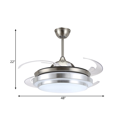 LED Ceiling Fan Lighting Modernism Cascaded Acrylic Semi Flush Mounted Lamp in Nickel with 4 Clear PC Blades, 48