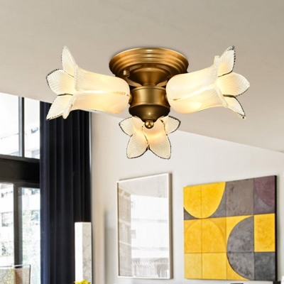 Lily/Tulip Kitchen Semi Flush American Garden Metal 3 Bulbs Brass LED Close to Ceiling Lighting Fixture