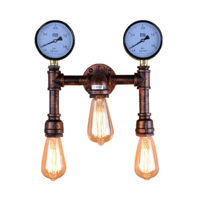 Metal Bare Bulb Wall Mount Sconce Farmhouse 3-Head Balcony Wall Light Fixture in Copper with Double Gauge