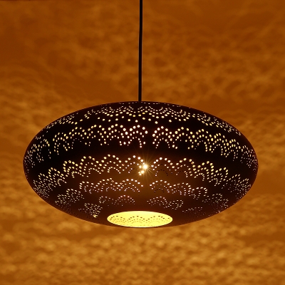 Metal Black/Silver/Brass Suspension Pendant Oval 1 Light Art Deco Hanging Ceiling Light for Restaurant