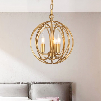 Metal Globe Shape Chandelier Living Room 1/3 Light American Rustic LED Pendant Lighting in Gold