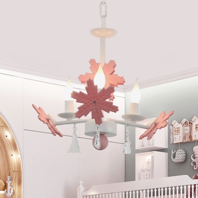 Metal Snowflake Chandelier Light Nordic Style Hanging Ceiling Light with Clear Crystal Decoration