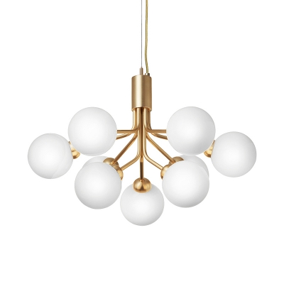 Milky Glass Molecular Pendant Lighting Modernism 9 Lights Hanging Chandelier in Brass